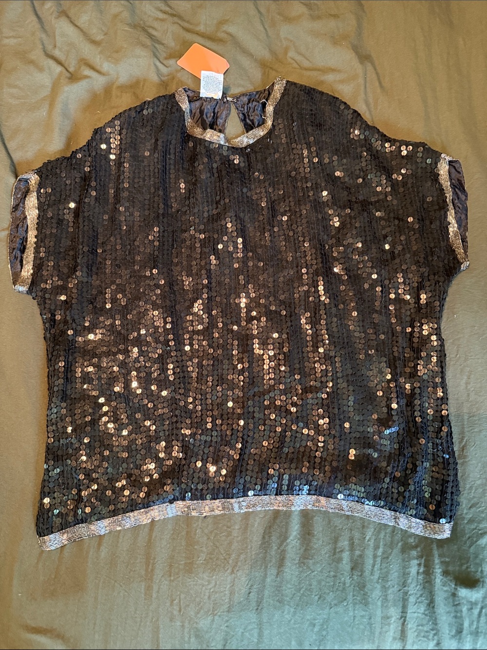 Black Sequin Short Sleeve Tunic with Silver Trim